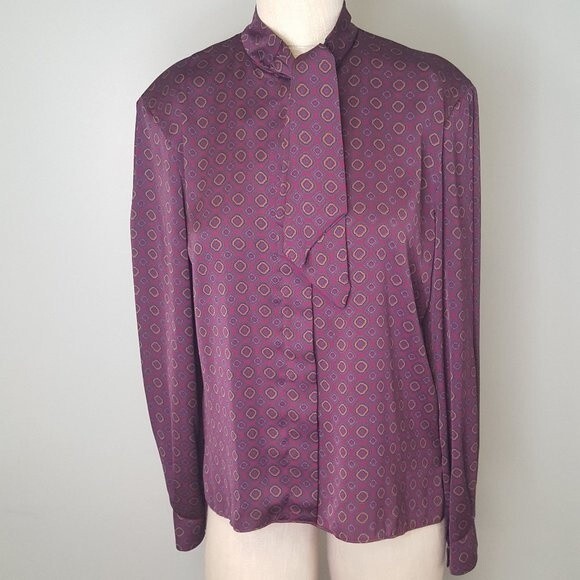 Vintage Retro 80s Purple Blouse with Neck Tie - Picture 1 of 6